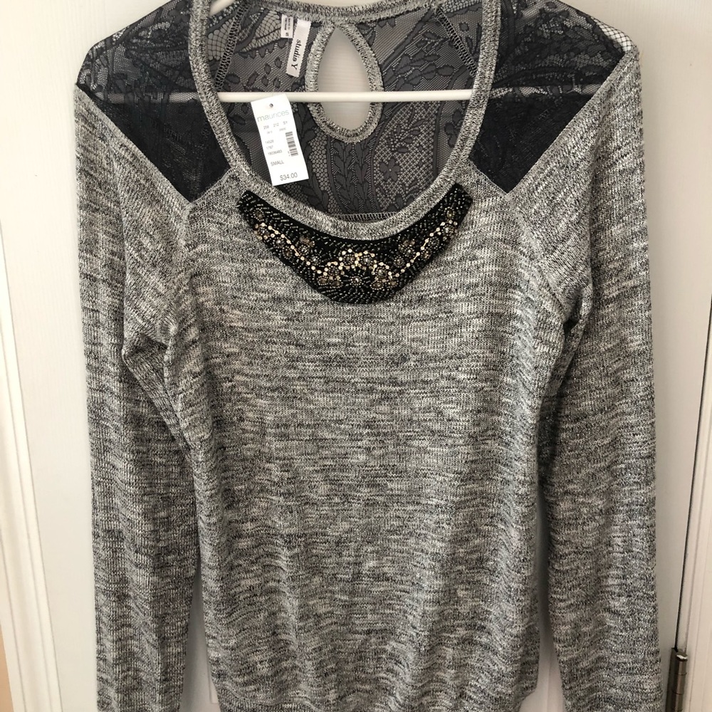 Lace embellished sweater. Never worn